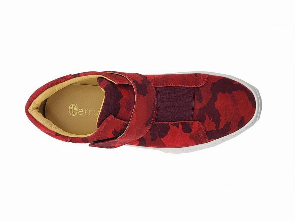 Exhaust Slip Ons Slip On Camoflage Printed Suede High Top Sneaker Red