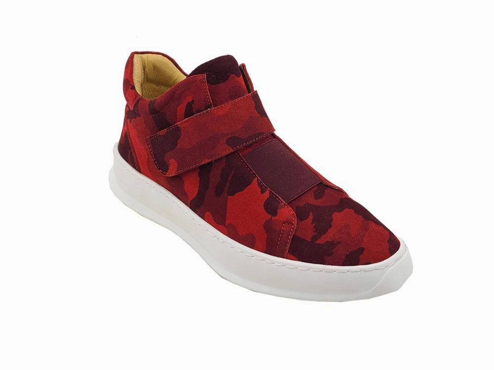 Camoflage Printed Suede High Top Sneaker Red Slip On Slip On Canvas