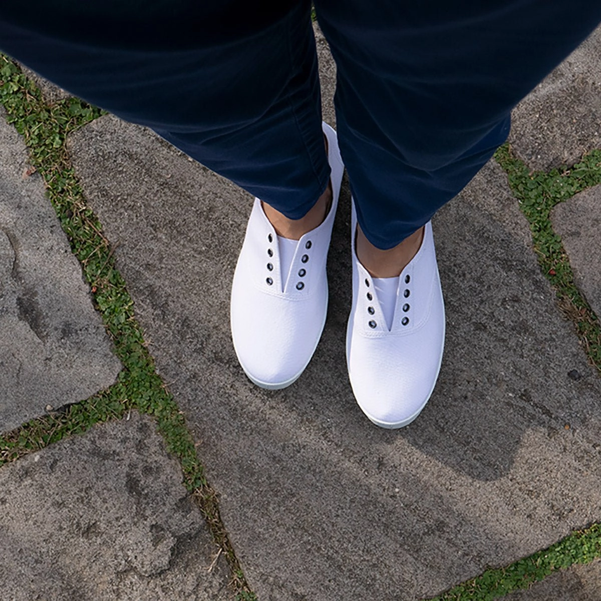 Lace Up Boot Capri Organic Cotton Canvas Plimsoll Sneakers - White