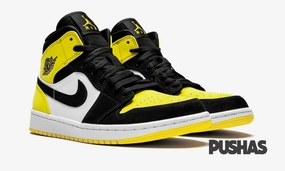 Air Jordan 1 Mid 'Yellow Toe Black" (2019) Basketball Shoes Glow In The Dark