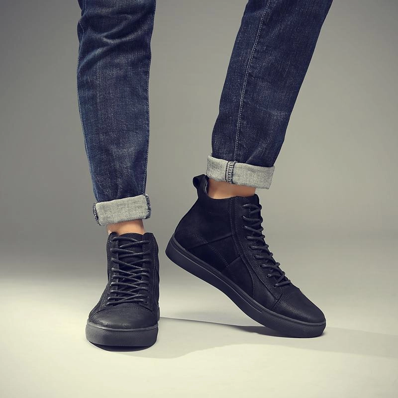 West Louis High Top Genuine Leather Sneakers High Leather Boots High Heel