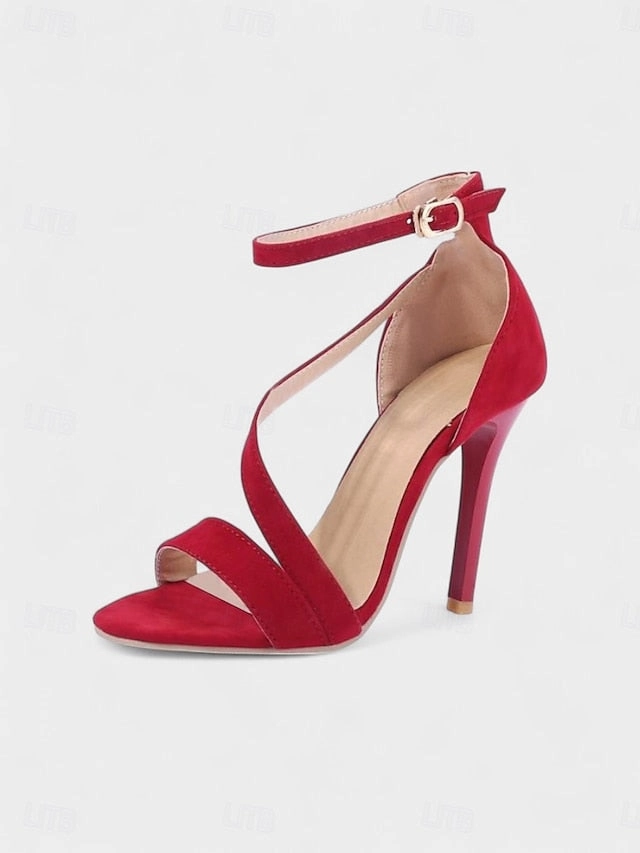 High - Sandals Open-Toe Stiletto Women's Strappy Red Suede High Heeled Shoes Images