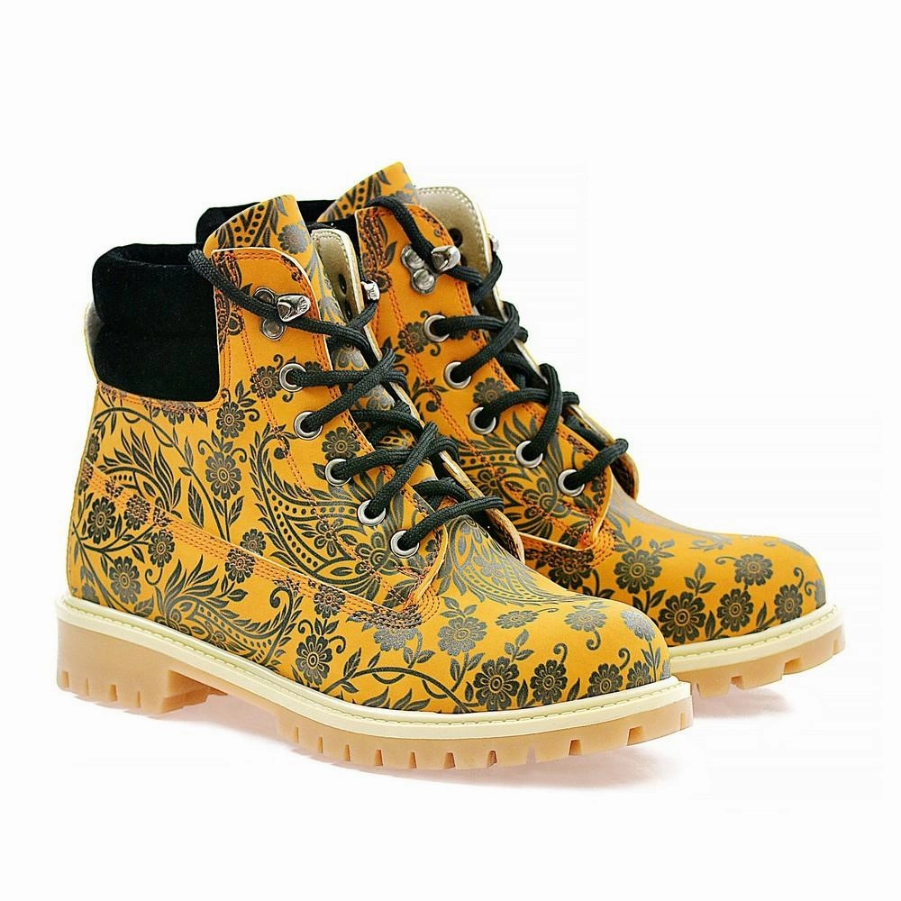 Orange & Black Drawings in Art Short Boots ACAT104 Engineer Boots