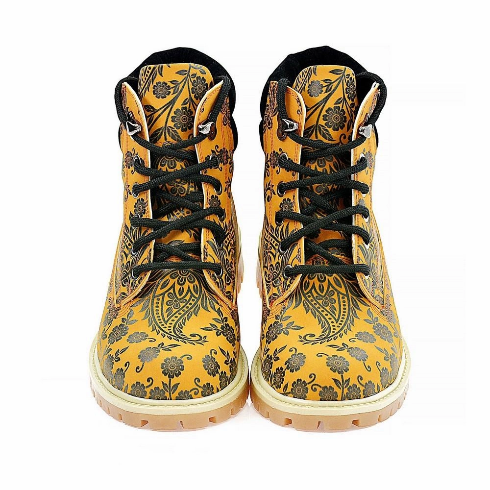 Orange & Black Drawings in Art Short Boots ACAT104 Ankle Cowboy Boots