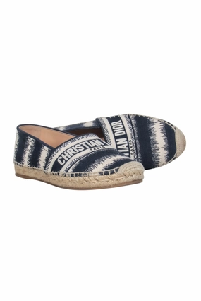Christian Dior  Striped Deep Blue & White Embroided Cotton Espadrille Sz 9.5 Lucky Brand Reniya Espadrille