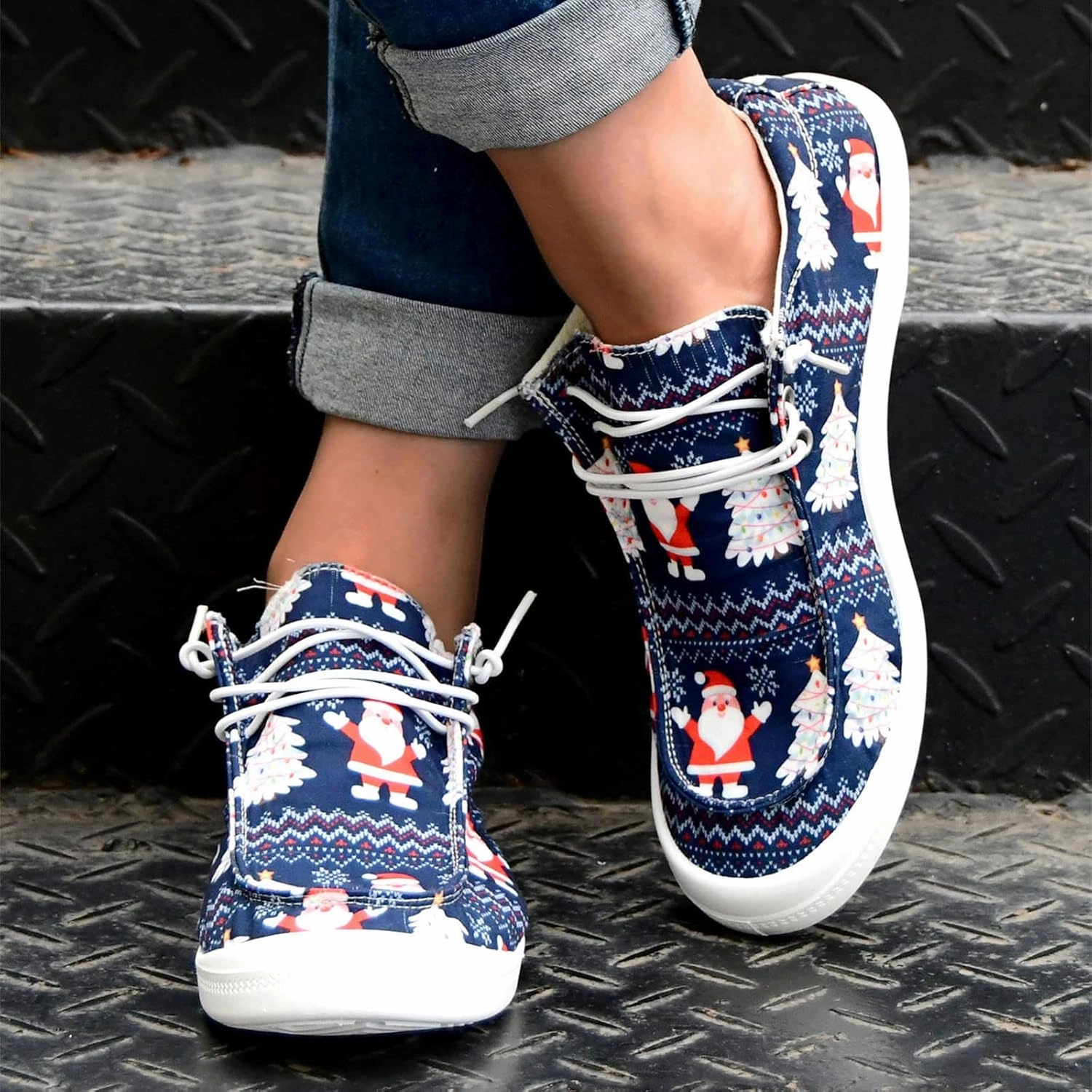 Koston Sneakers Christmas Shoes for Women Canvas Lace Up Flats Shoes Women Dressy Comfortable Sneaker Slip On Loafers Women Shoes