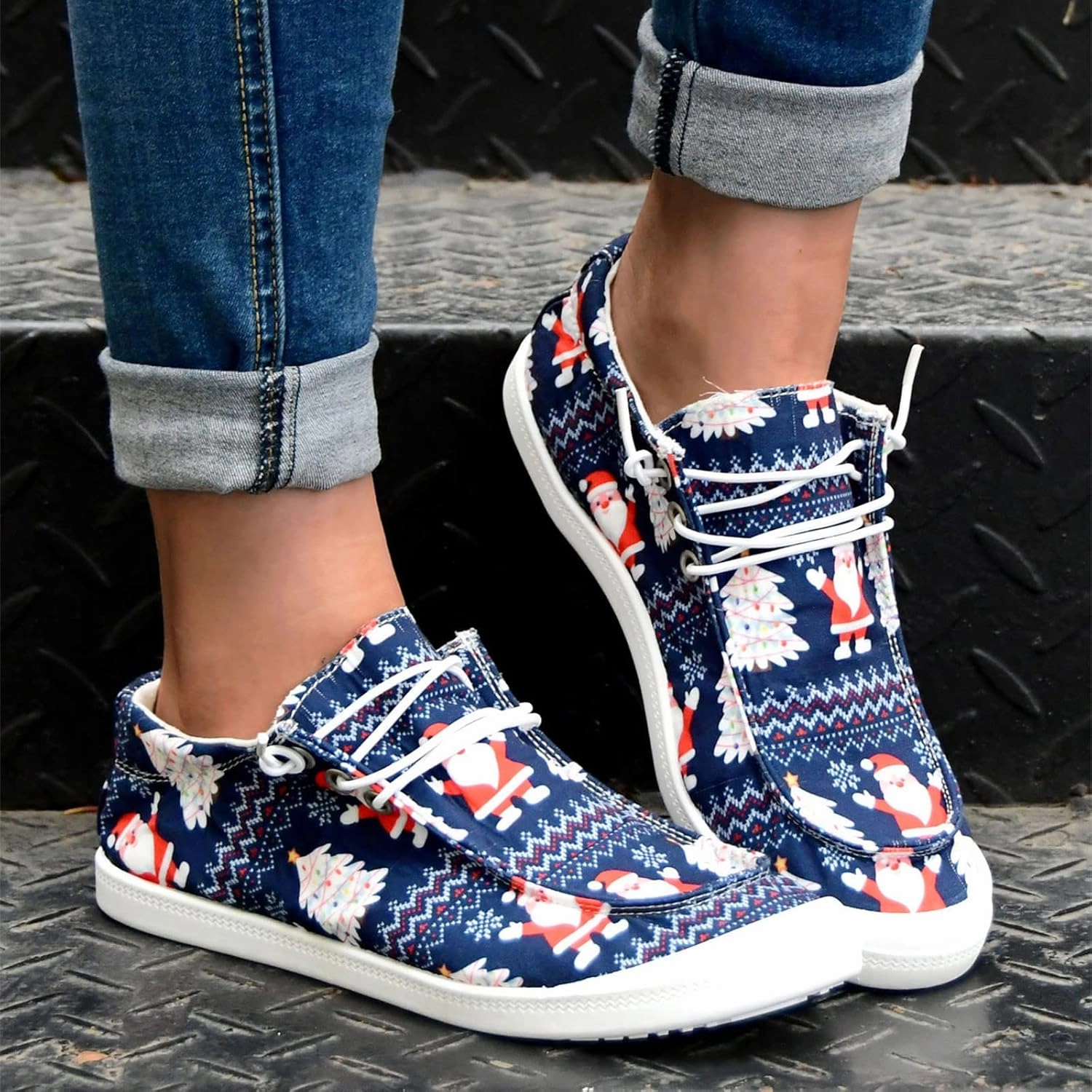 Christmas Shoes for Women Canvas Lace Up Flats Shoes Women Dressy Comfortable Sneaker Slip On Loafers Women Shoes Catherine Malandrino Sneakers