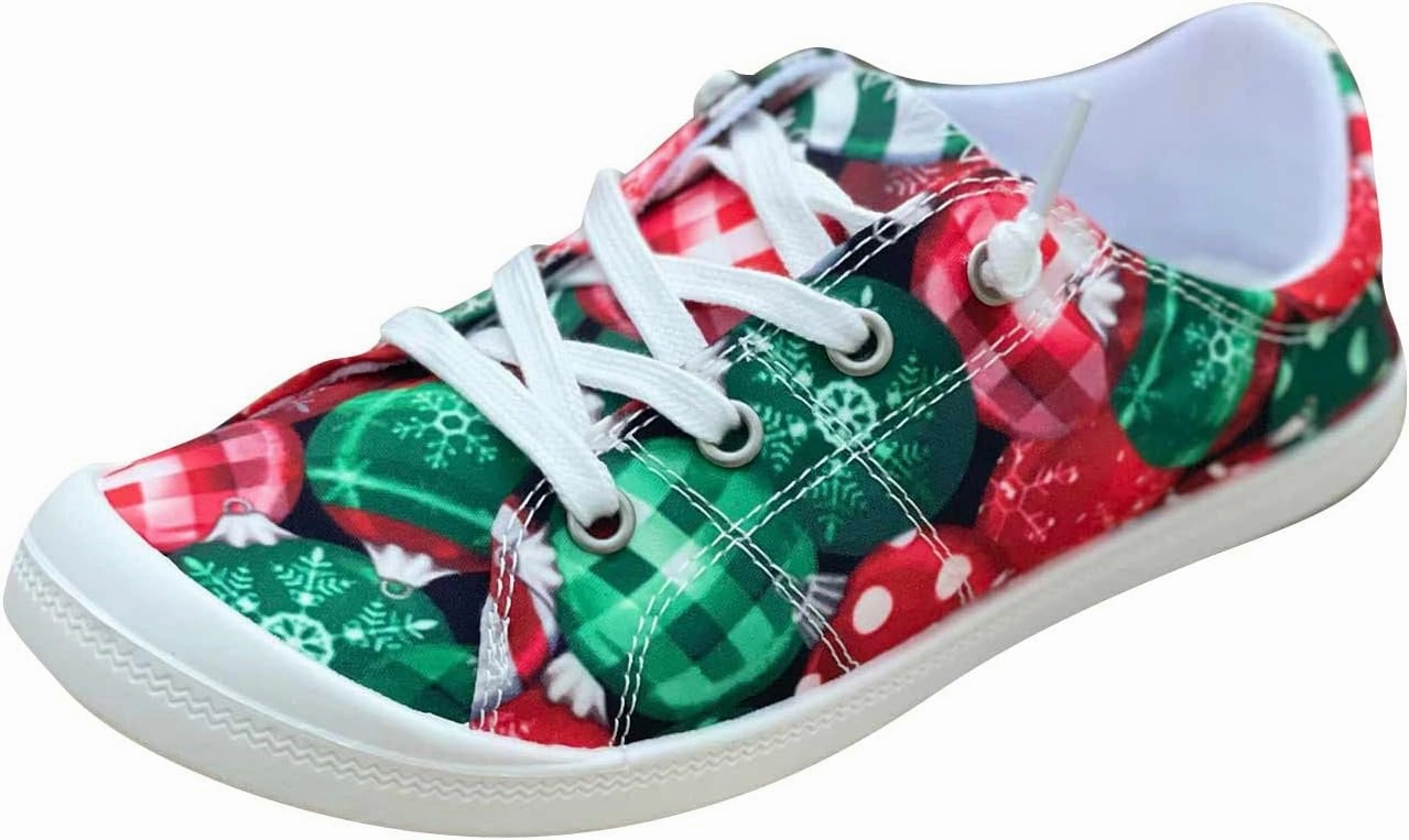 Ballerina Sneakers Christmas Shoes for Women Canvas Lace Up Flats Shoes Women Dressy Comfortable Sneaker Slip On Loafers Women Shoes