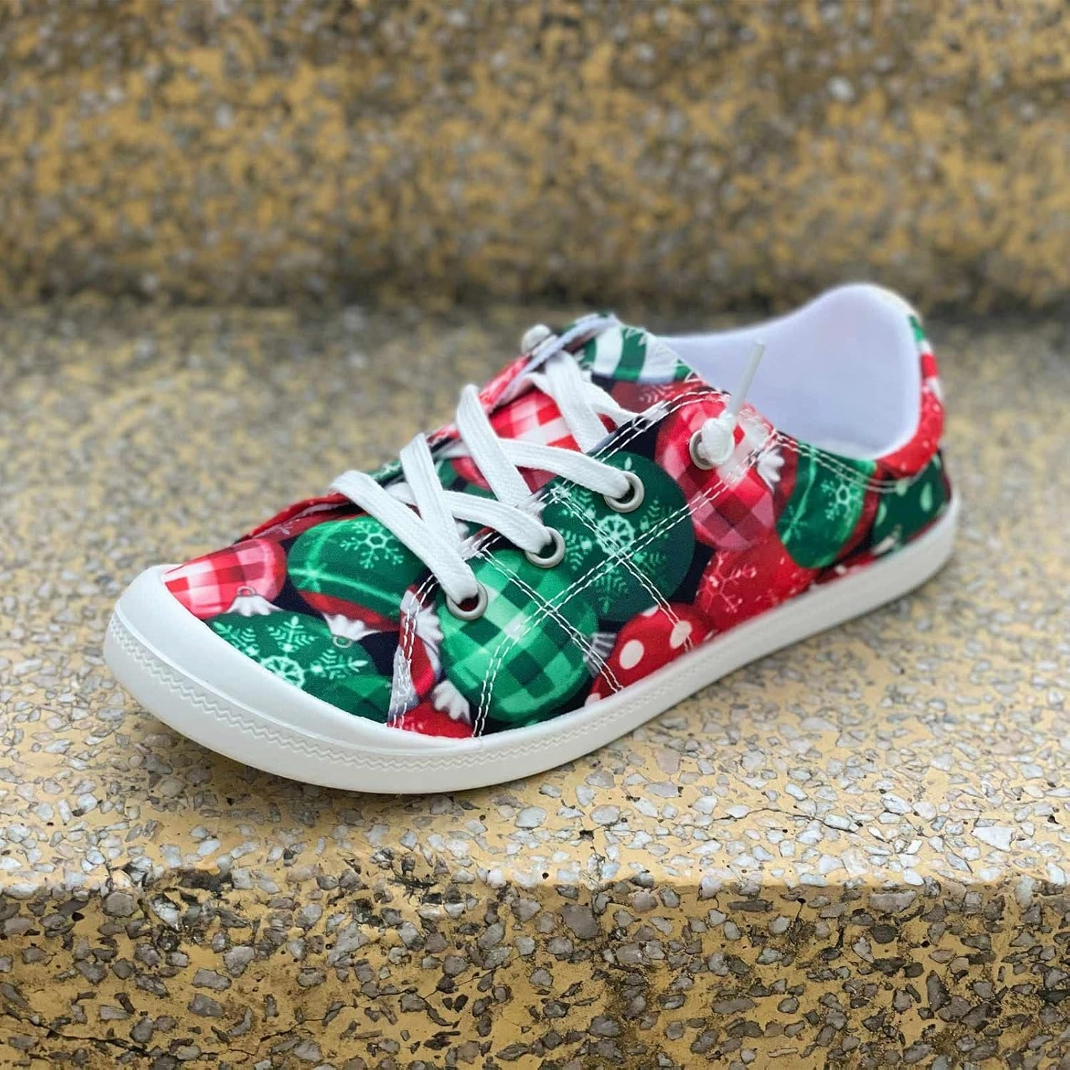 Christmas Shoes for Women Canvas Lace Up Flats Shoes Women Dressy Comfortable Sneaker Slip On Loafers Women Shoes Sneakers Athletic