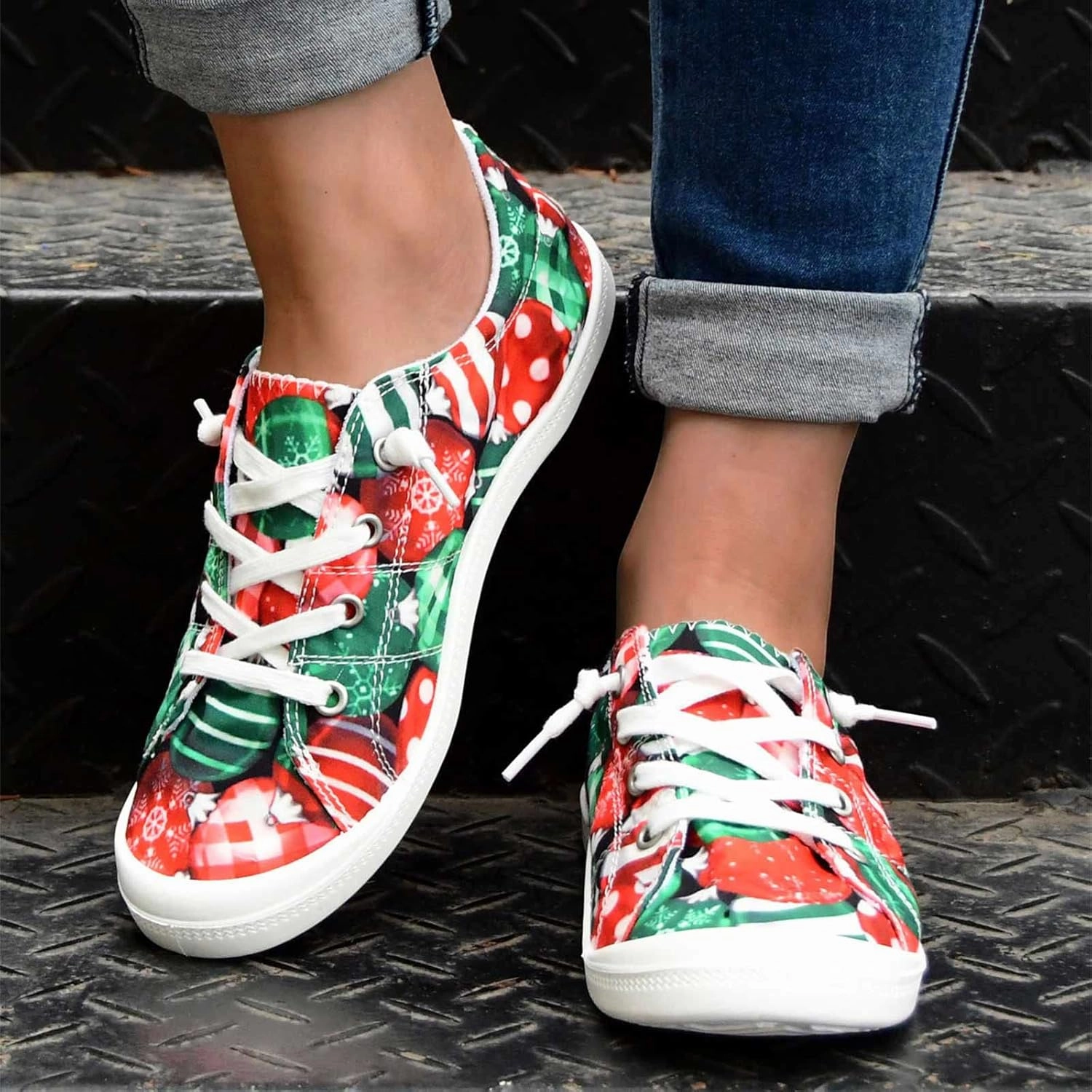 Ken Griffey Jr Sneakers Christmas Shoes for Women Canvas Lace Up Flats Shoes Women Dressy Comfortable Sneaker Slip On Loafers Women Shoes