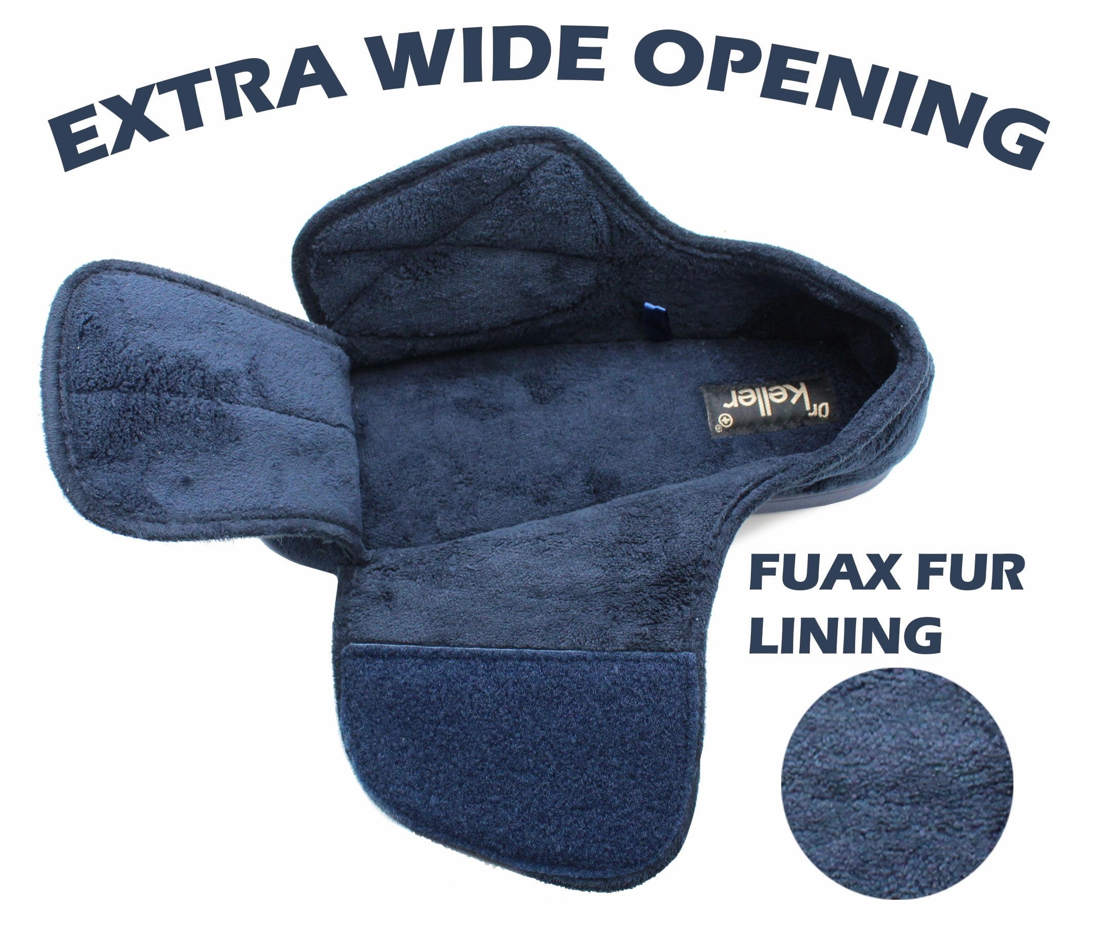 Ladies Velcro Slippers Dr Keller Mens Navy Diabetic Touch Fasten Wide Opening Slippers Lightweight Slip On Soft House Shoes