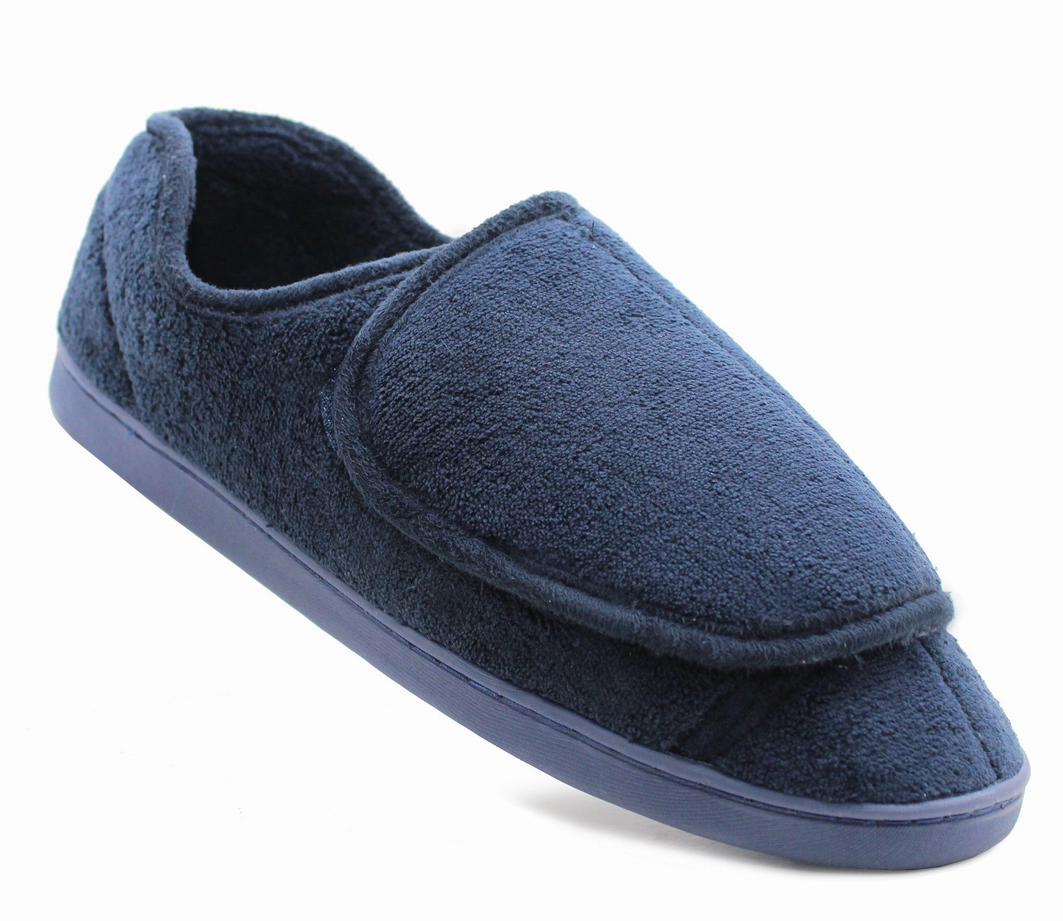 Non Slip Slippers For Elderly Woman Dr Keller Mens Navy Diabetic Touch Fasten Wide Opening Slippers Lightweight Slip On Soft House Shoes
