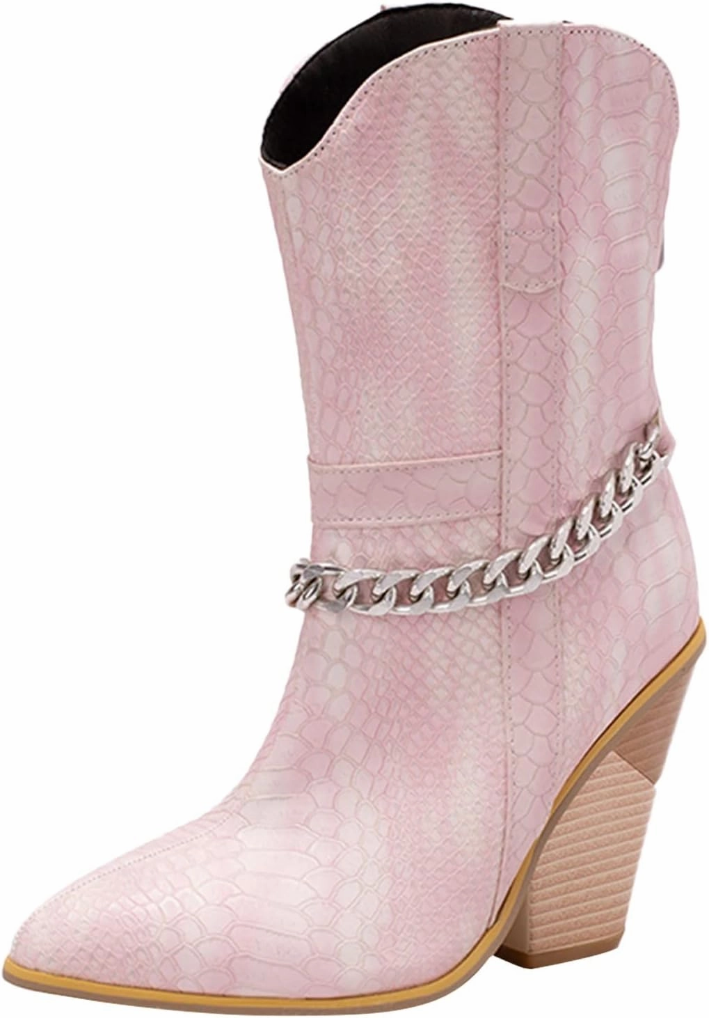 Mid Calf Combat Boots Mid Calf Cowboy Boots for Women Western Boots Women Retro Pointed Toe Chunky Heel Cowgirl Back Zipper Mid Calf Boots