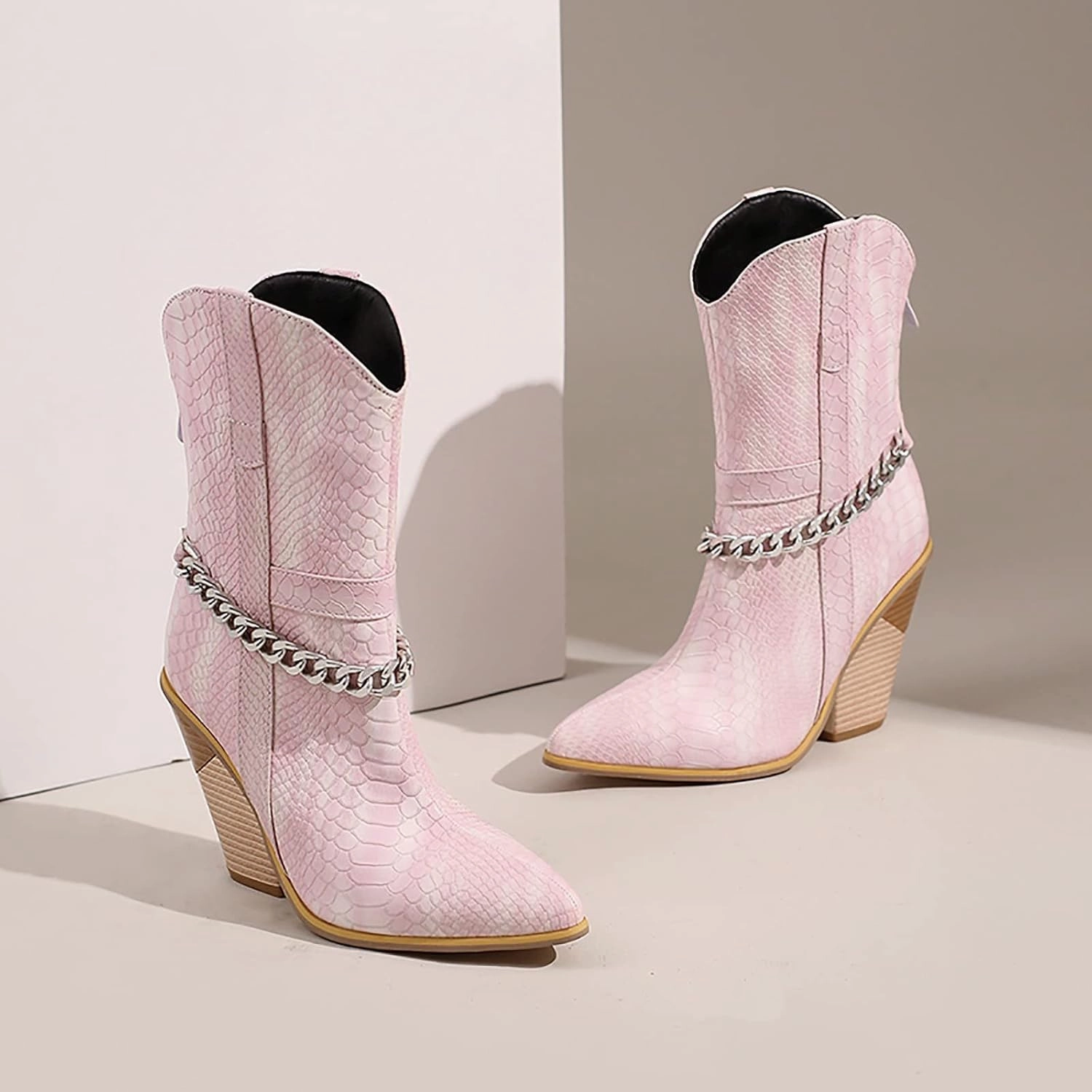 Best Waterproof Hiking Boots Mid Calf Cowboy Boots for Women Western Boots Women Retro Pointed Toe Chunky Heel Cowgirl Back Zipper Mid Calf Boots