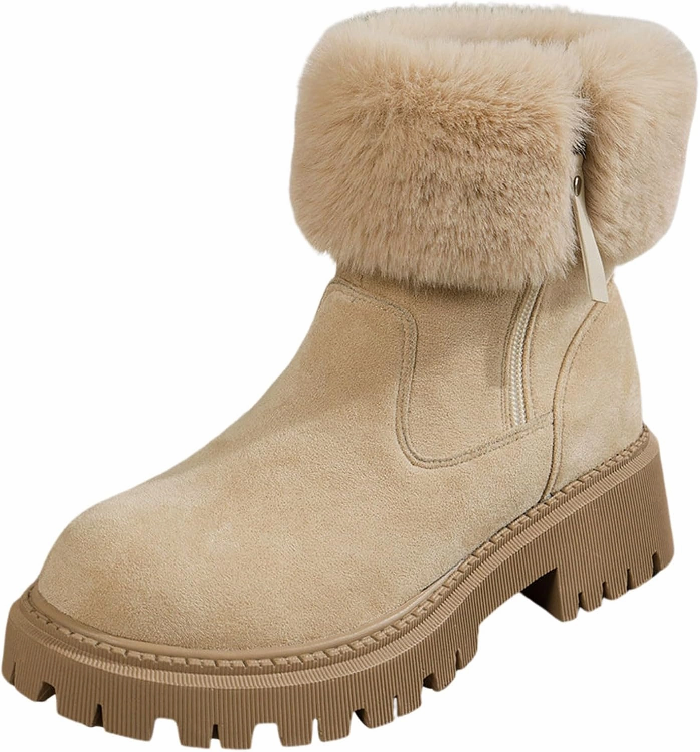 Mid Calf Boots for Women Ankle Boots for Women Flip Fur Round Toe Large Size Snow Boots Suede Low Heel Short Boots Ankle Heeled Boots