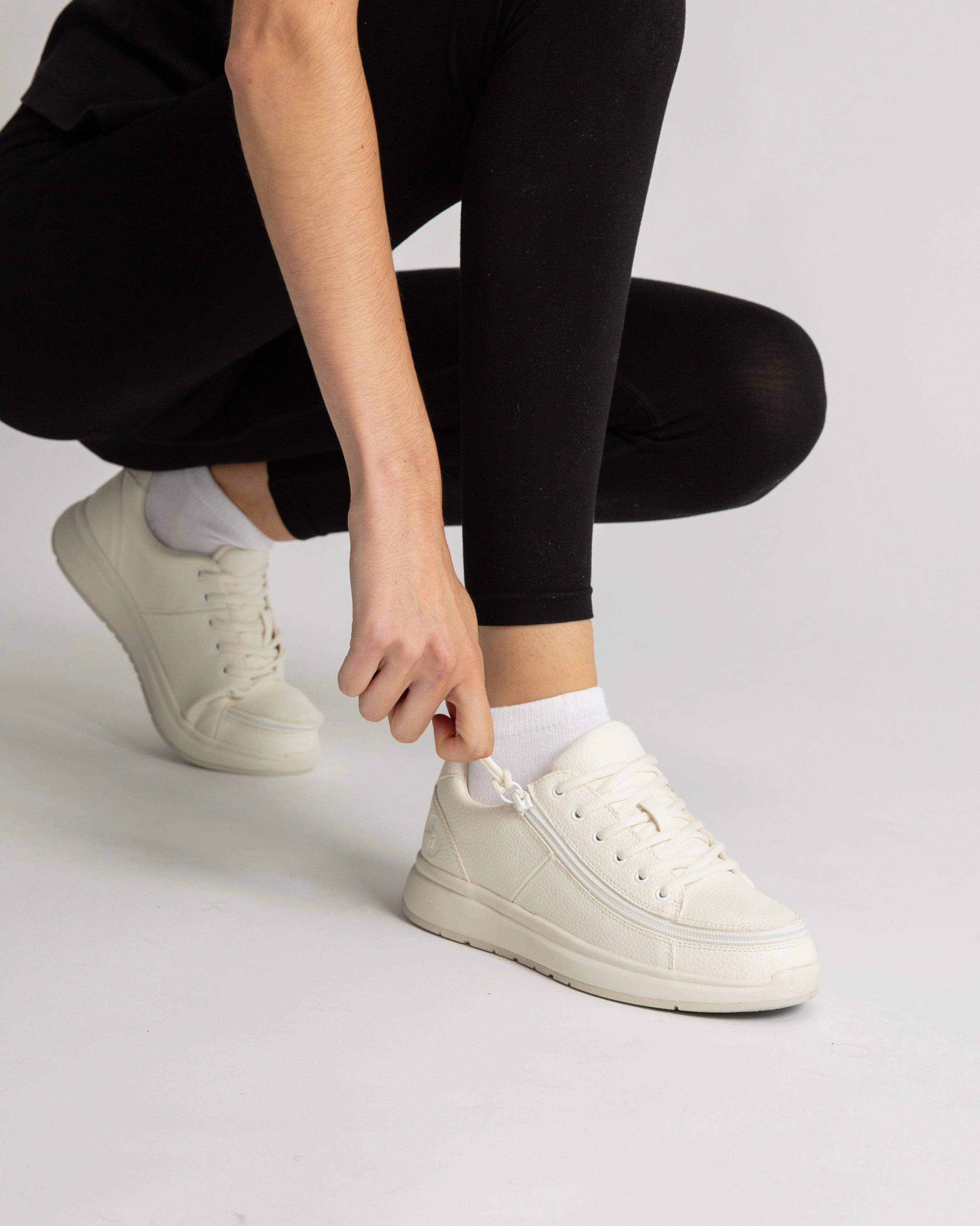Comfort Sneaker (Women) - White Faux Leather Leather Lace Up Shoe With Web