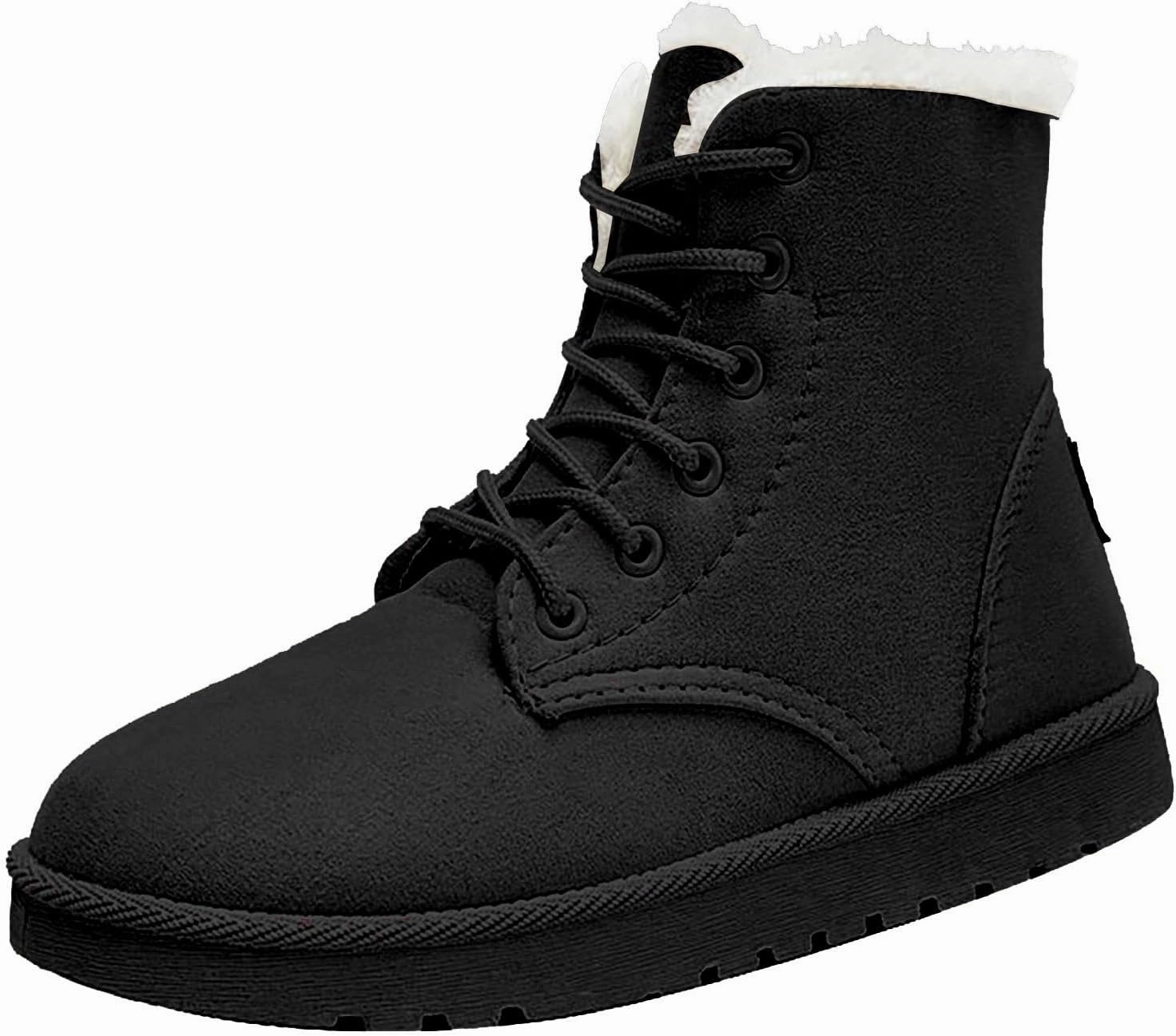 Women Snow Ankle Boots Plush Lined Mid Calf Boots For Women Soft Sole Flat Shoes Lace Up Hiking Boots Women Wonder Woman Boots