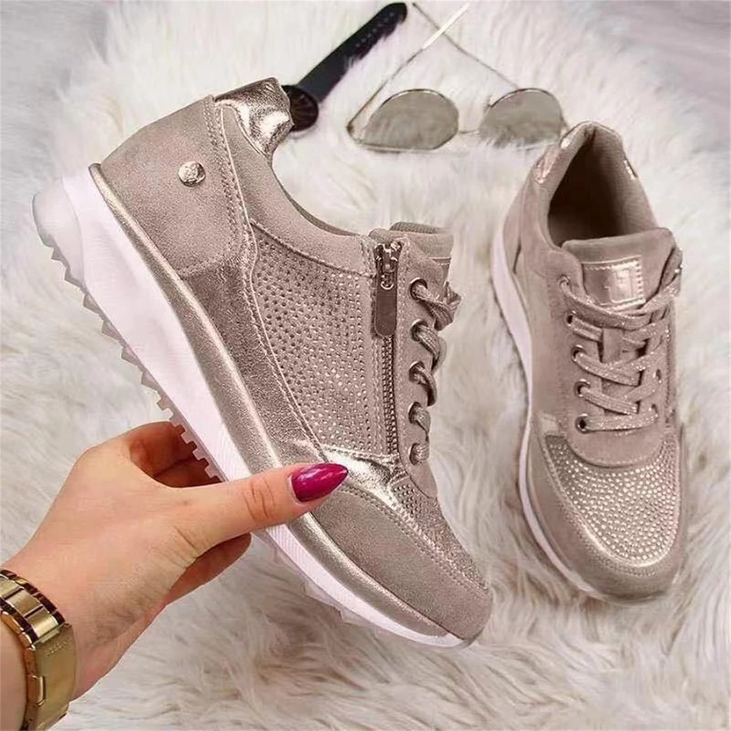 Shoes Vs Sneakers Ladmiple Shoes For Women Sneakers Trendy Tennis Shoes Low Top Lace Up Casual Fashion Slip On Walking Platform Shoes