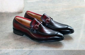 Burnished Calfskin Slip-On Loafer Burgundy Wide Slip On Sandals