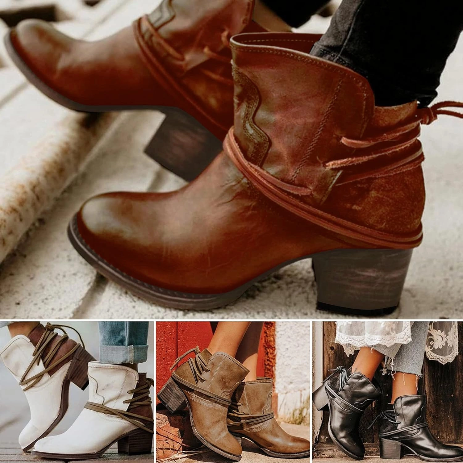 Man Cowboy Boots Eduavar Cowboy Boots for Women Cowboy Style, Western Boots Women Square Toe Chunky Heel Ankle Strap Cowboy Western Boots