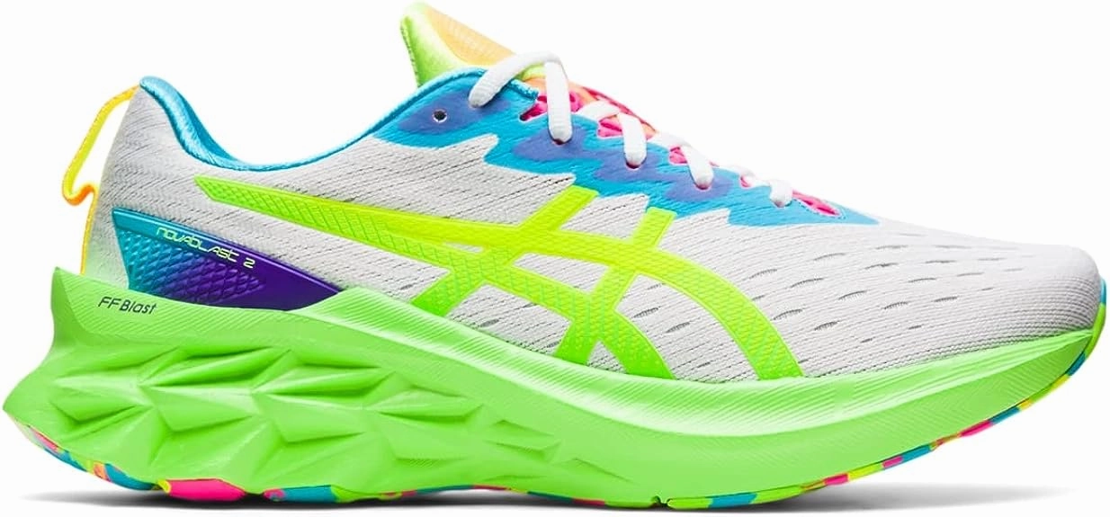 Men's Asics Novablast 2, White/Safety Yellow, 12 D Medium Asics Road Shoes