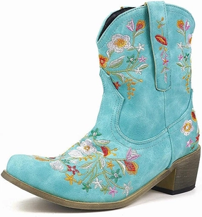 Lace Up Tall Boots Cowboy Boots for Women Cowgirl Booties for Women Retro Western Mid Calf Chunky Heel Pointed Toe Embroidered Pull on