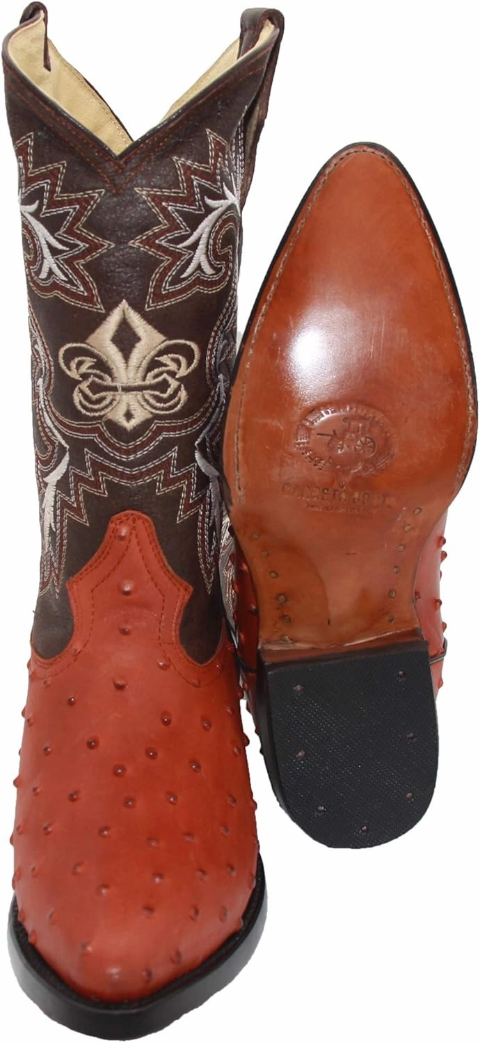 Western Shops Mens Leather Ostrich Quill Print Western Cowboy Boots Mary J Boots