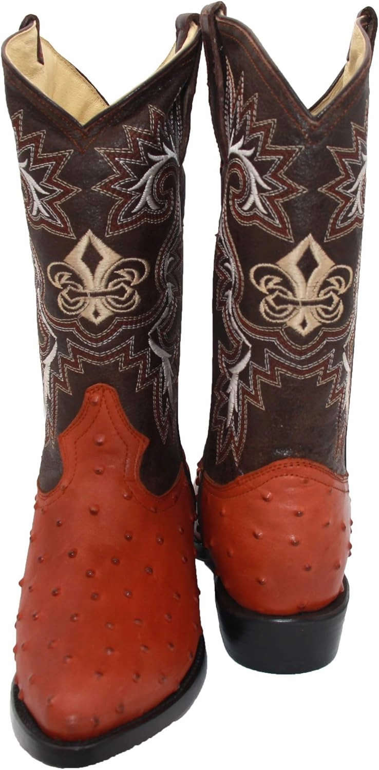 Blue Cowgirl Boots Western Shops Mens Leather Ostrich Quill Print Western Cowboy Boots