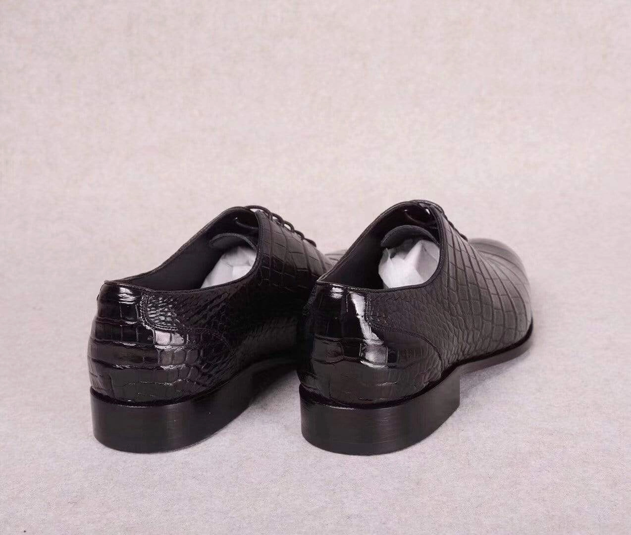 Patent Leather Wholecut Oxfords Crocodile Shoes Black Crocodile Leather Lace Up Shoes