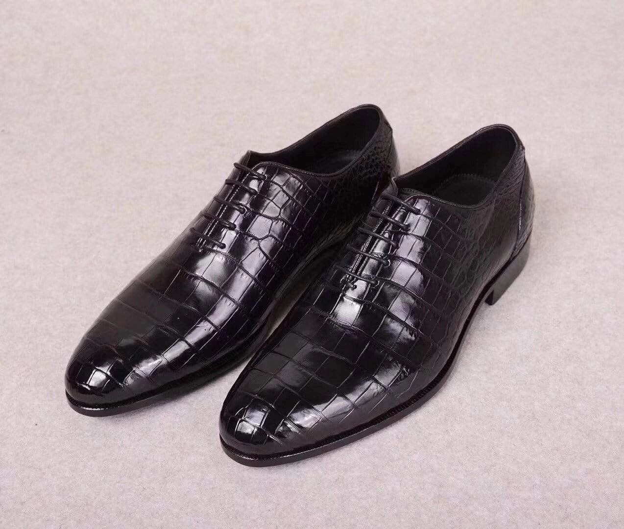 Crocodile Shoes Black Crocodile Leather Lace Up Shoes Ultra Oxfords