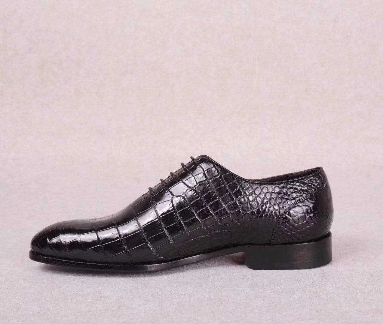 Oxford Flats Crocodile Shoes Black Crocodile Leather Lace Up Shoes
