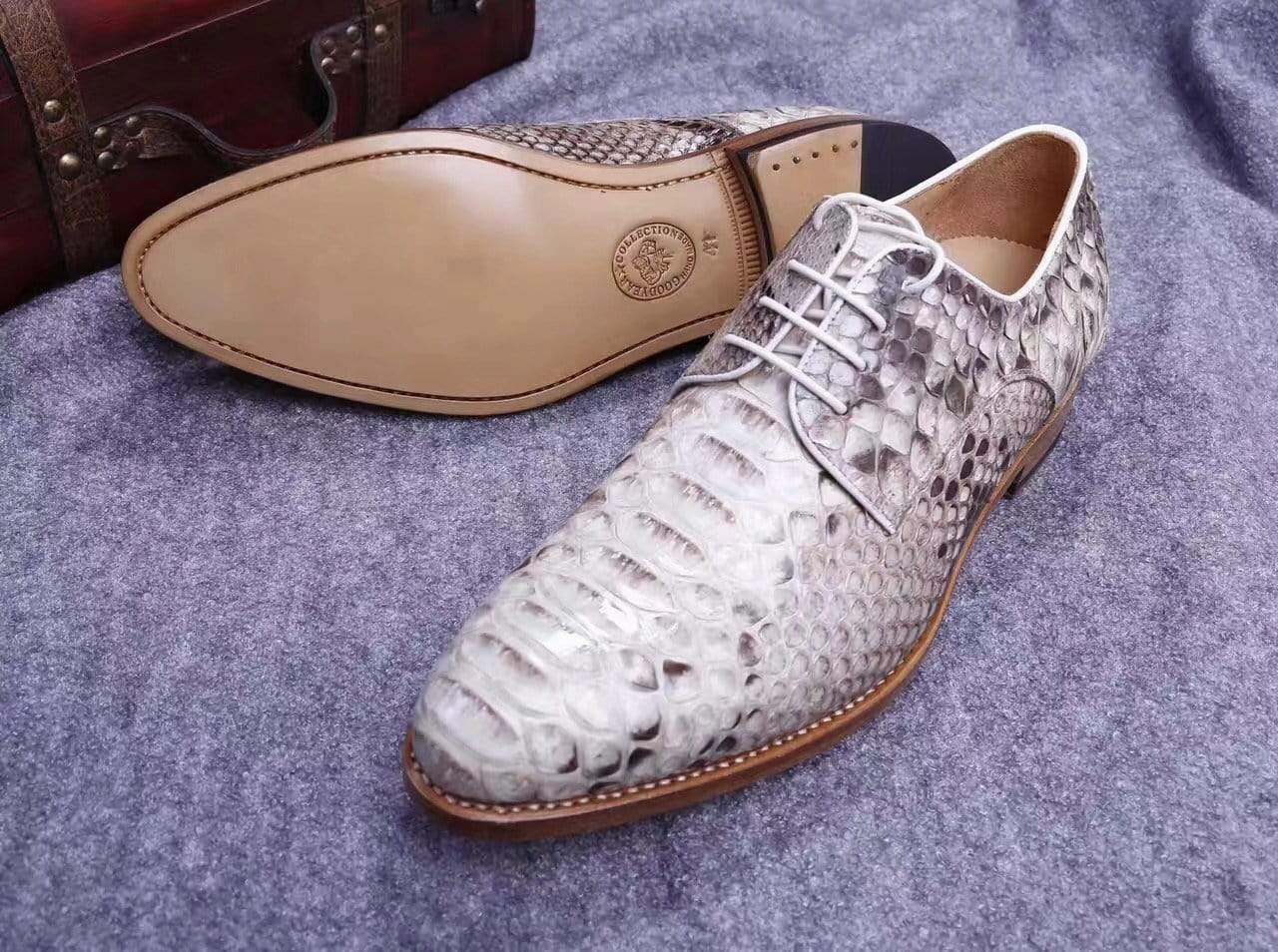Crocodile Shoes Men's Grand Cap Toe Shoes Genuine Python Leather Matte Oxfords