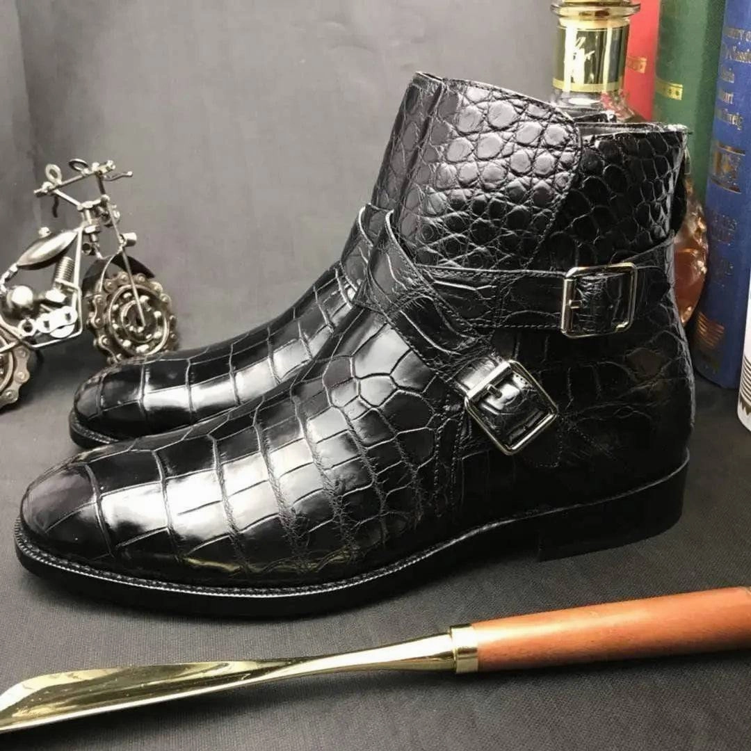 Blue And White Saddle Oxfords Crocodile Shoes Mens Genuine Crocodile Leather Troy  Boot