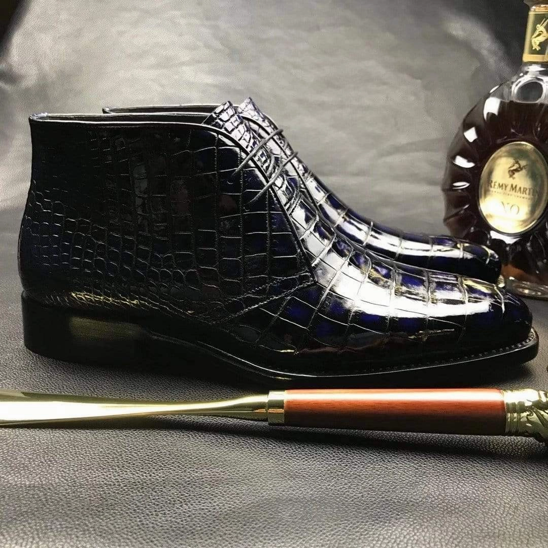 Snow Boots Tall Crocodile Shoes Mens  Vintage Crocodile Leather Chukka Boots