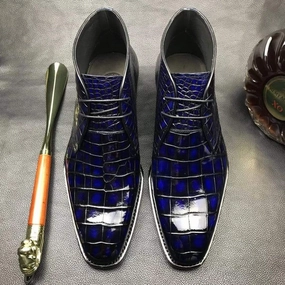 Soft Sole Work Boots Crocodile Shoes Mens  Vintage Crocodile Leather Chukka Boots