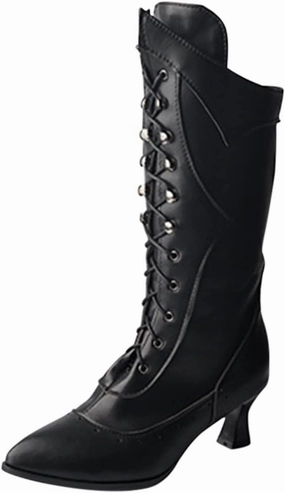 Tall Leather Boots Ctreela Vintage Mid Calf Boots Western Cowboy Bootie Classic Baroque Dress Boot Gothic Knight Boots Witch Boots for Women