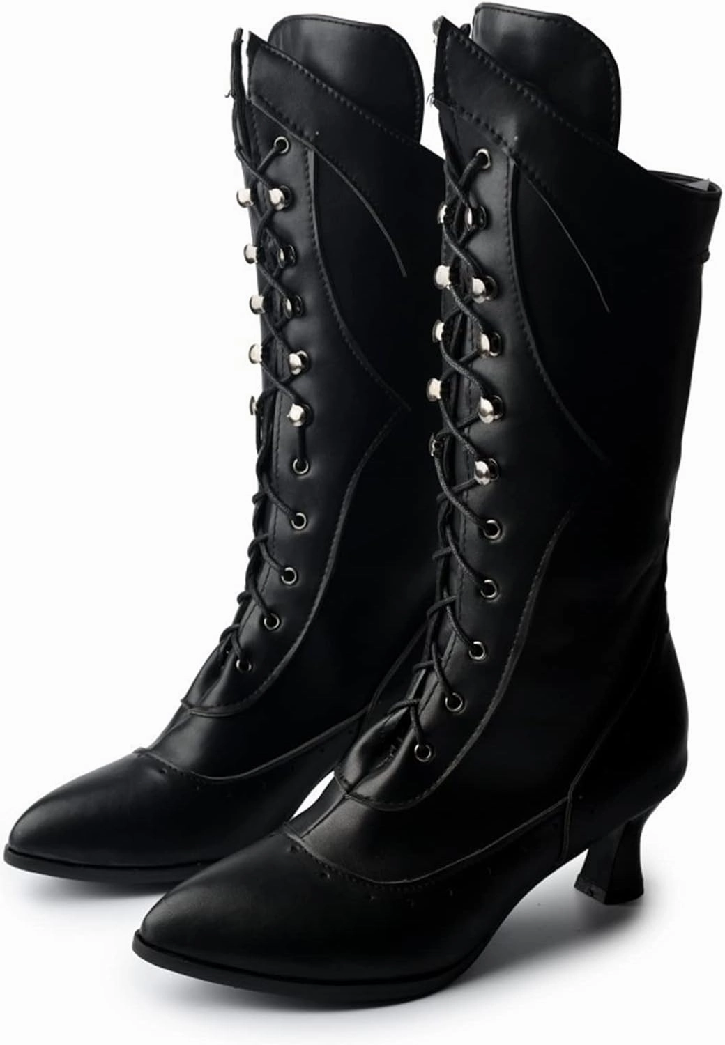 Rubber Cowboy Boots Ctreela Vintage Mid Calf Boots Western Cowboy Bootie Classic Baroque Dress Boot Gothic Knight Boots Witch Boots for Women