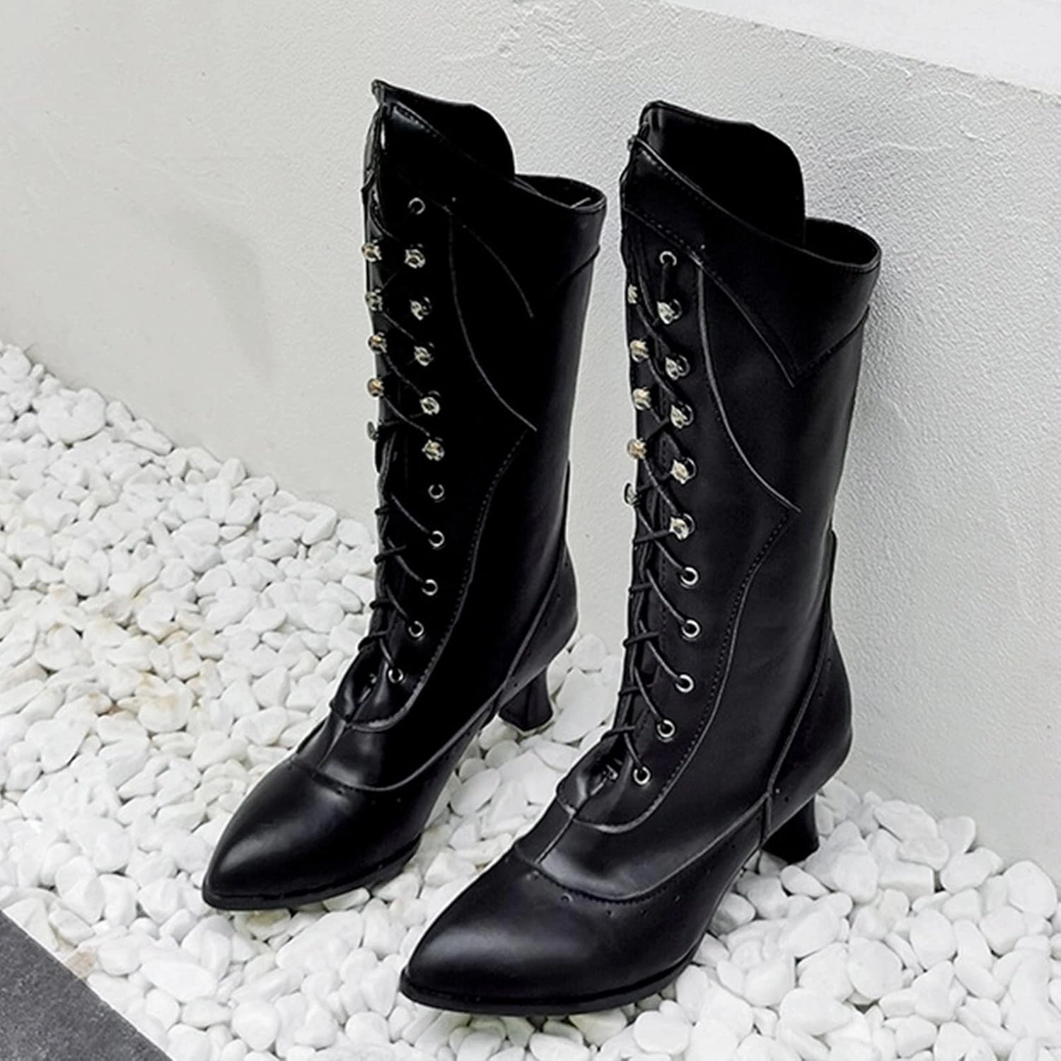 Ctreela Vintage Mid Calf Boots Western Cowboy Bootie Classic Baroque Dress Boot Gothic Knight Boots Witch Boots for Women Platform Cowboy Boots