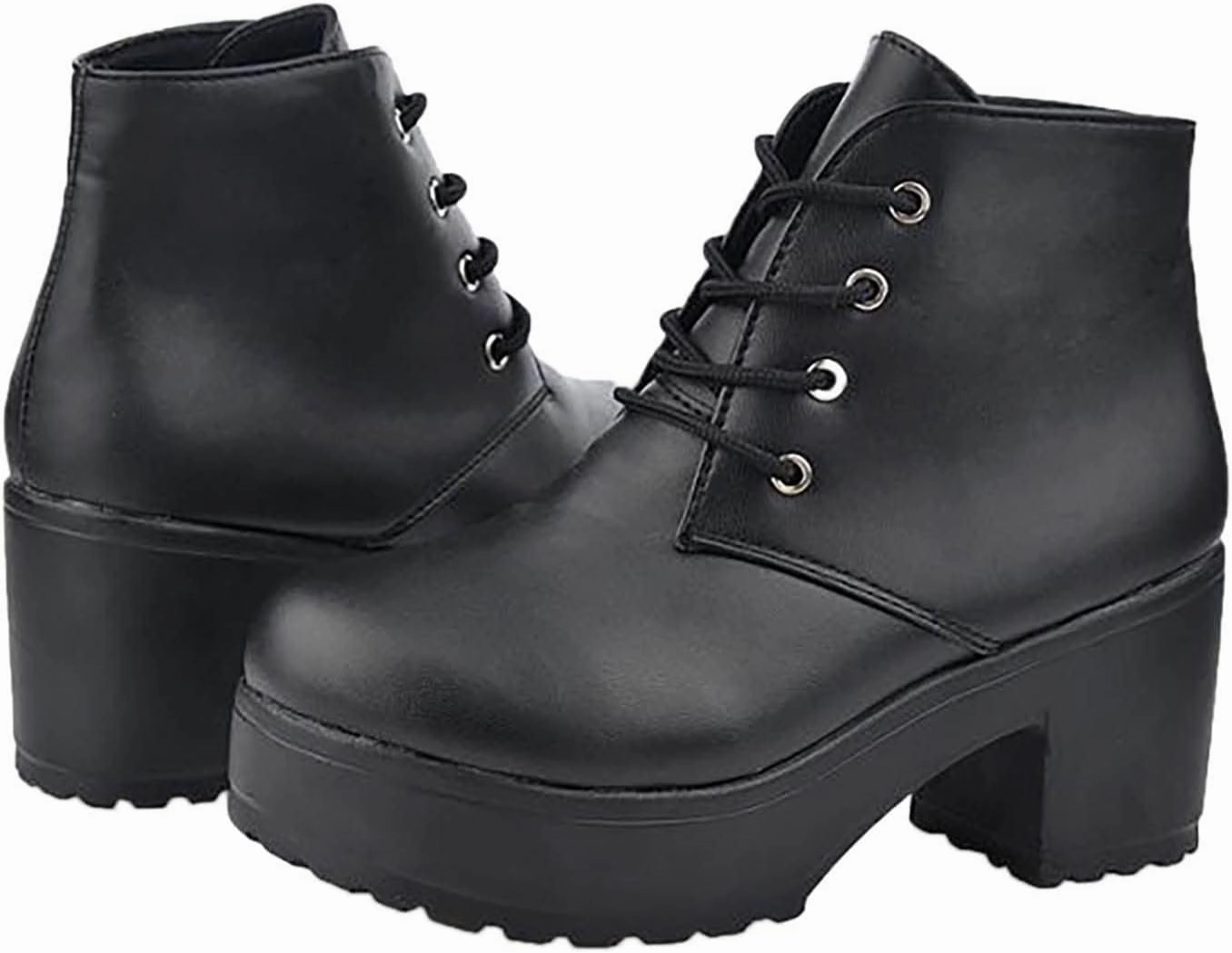 Charm Boots Ctreela Womens Goth Platform Combat Boots Chunky Black Block Heels Lace up Ankle Booties Round Toe Shoes Motorcycle Wedges