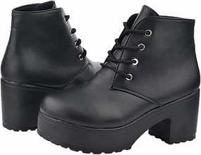 Ctreela Womens Goth Platform Combat Boots Chunky Black Block Heels Lace up Ankle Booties Round Toe Shoes Motorcycle Wedges Mary Jane Boots