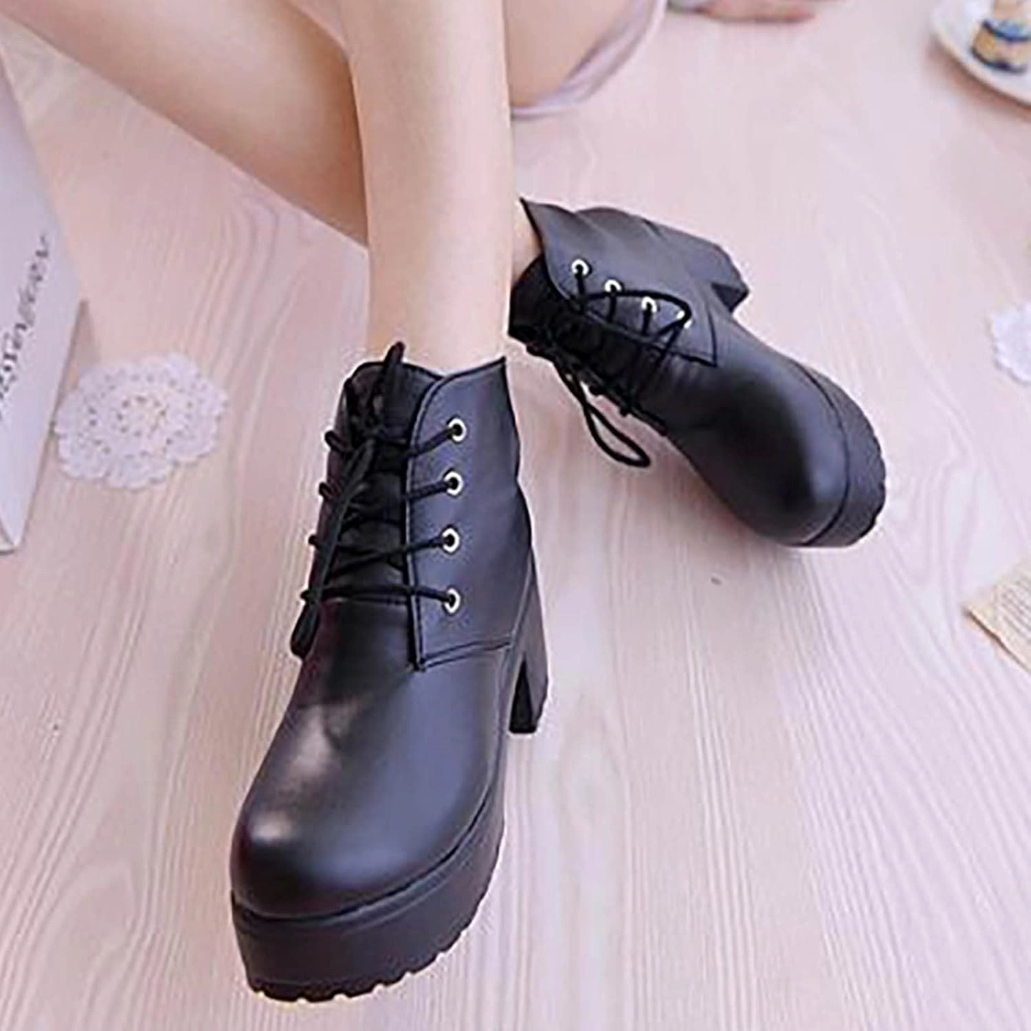 Ctreela Womens Goth Platform Combat Boots Chunky Black Block Heels Lace up Ankle Booties Round Toe Shoes Motorcycle Wedges Hermes Boots