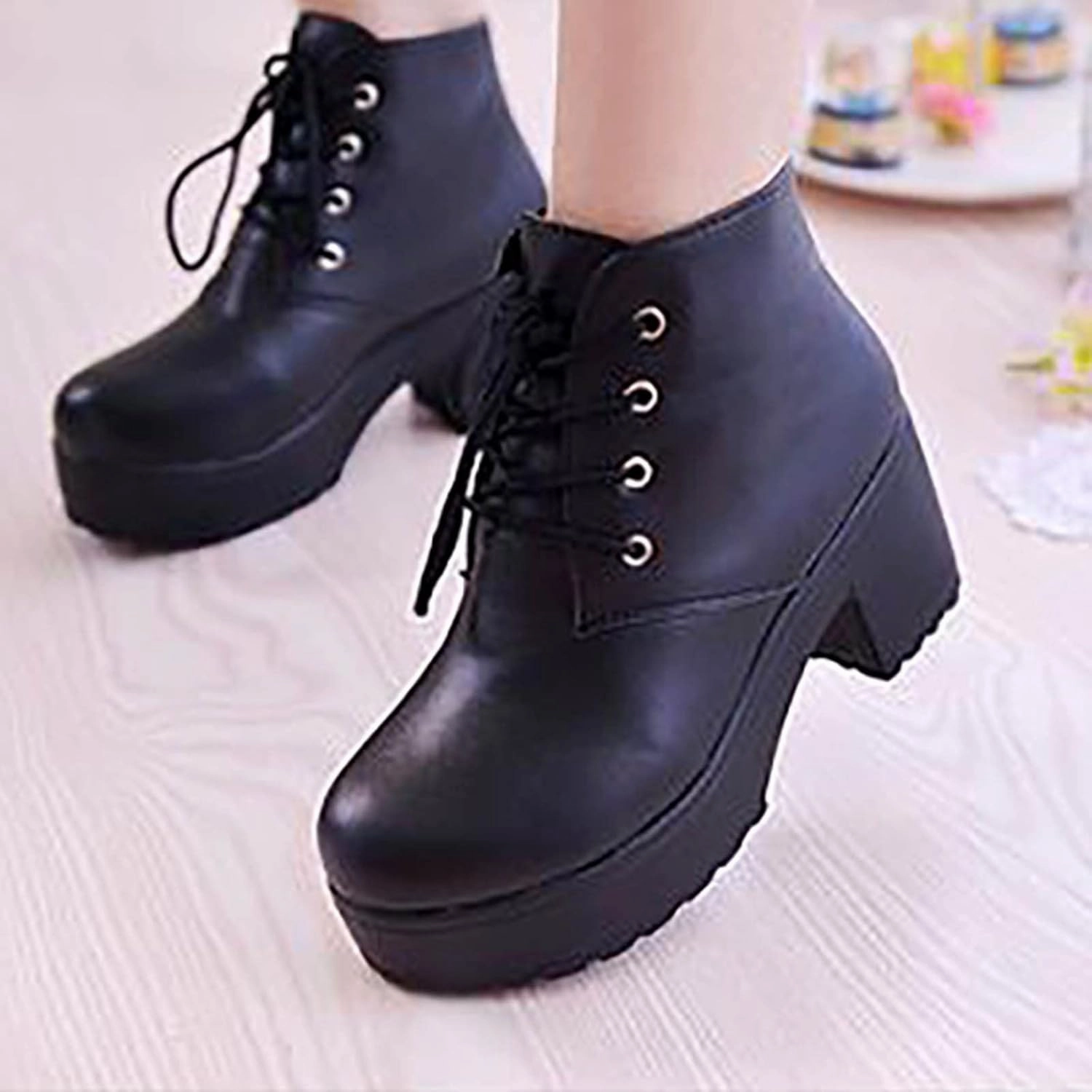 Boots Unlimited Ctreela Womens Goth Platform Combat Boots Chunky Black Block Heels Lace up Ankle Booties Round Toe Shoes Motorcycle Wedges