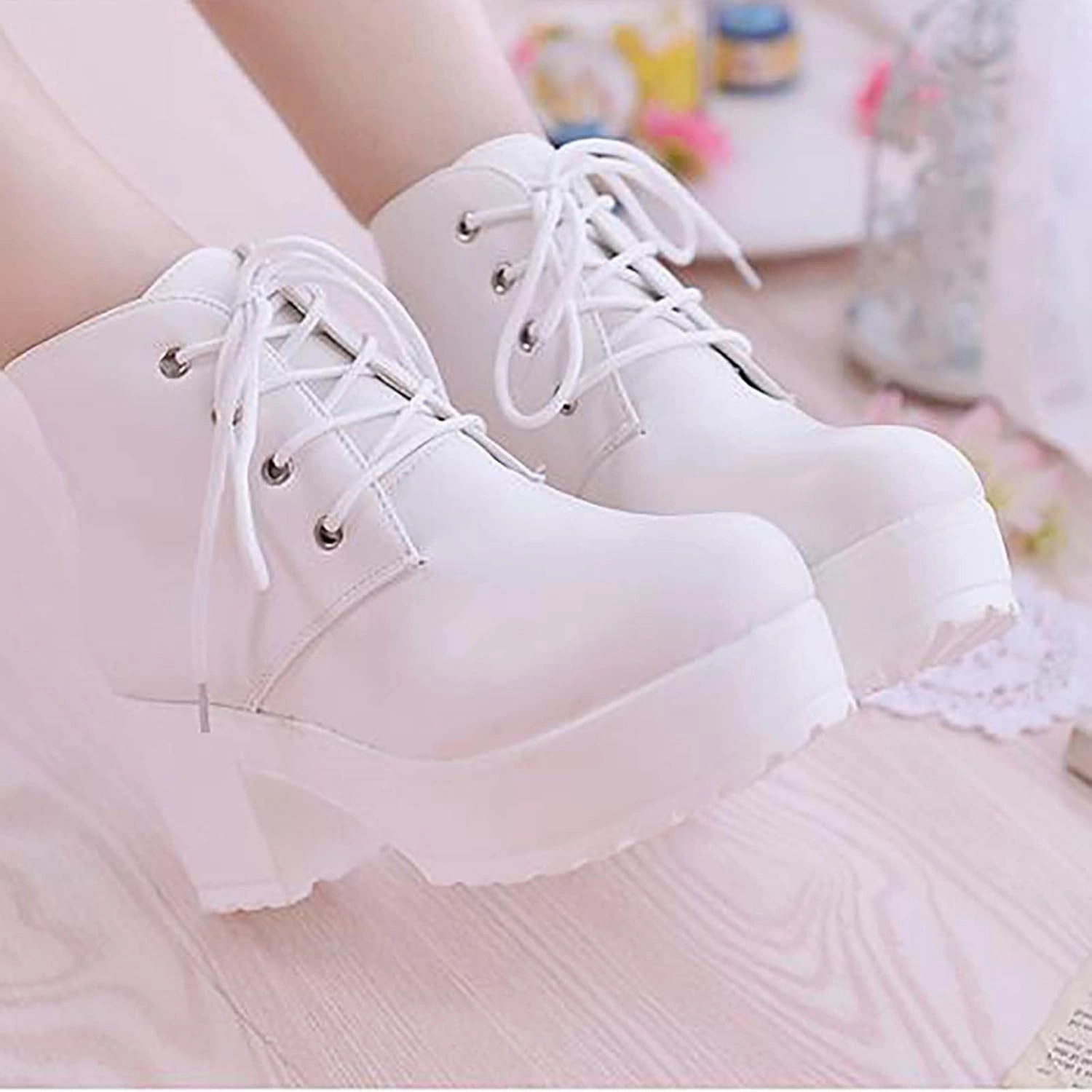 Waterproof Boots Insulated Ctreela Womens Goth Platform Combat Boots Chunky Black Block Heels Lace up Ankle Booties Round Toe Shoes Motorcycle Wedges