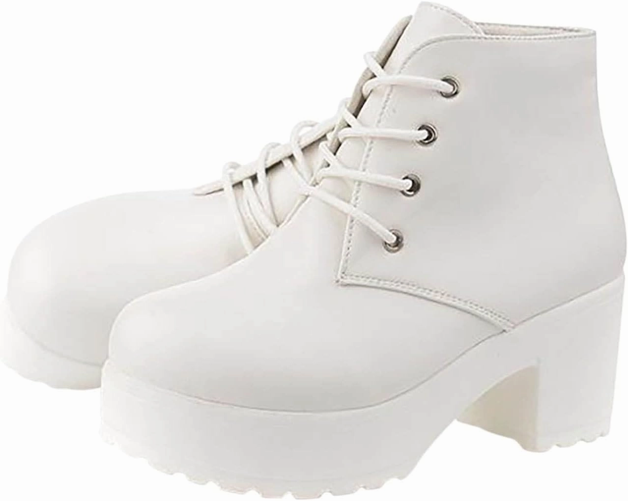 Ctreela Womens Goth Platform Combat Boots Chunky Black Block Heels Lace up Ankle Booties Round Toe Shoes Motorcycle Wedges Horse Bell Boots