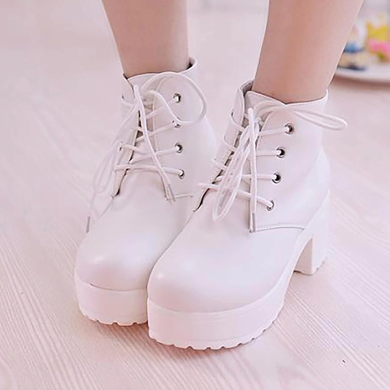 Grundens Deck Boots Ctreela Womens Goth Platform Combat Boots Chunky Black Block Heels Lace up Ankle Booties Round Toe Shoes Motorcycle Wedges