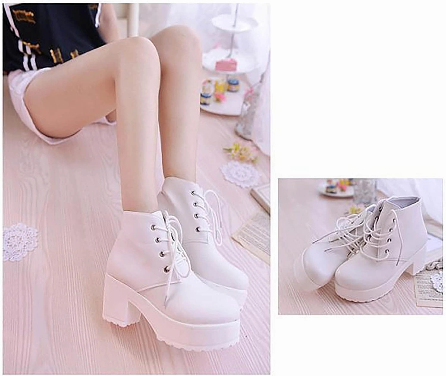 Ctreela Womens Goth Platform Combat Boots Chunky Black Block Heels Lace up Ankle Booties Round Toe Shoes Motorcycle Wedges Common Projects Boots