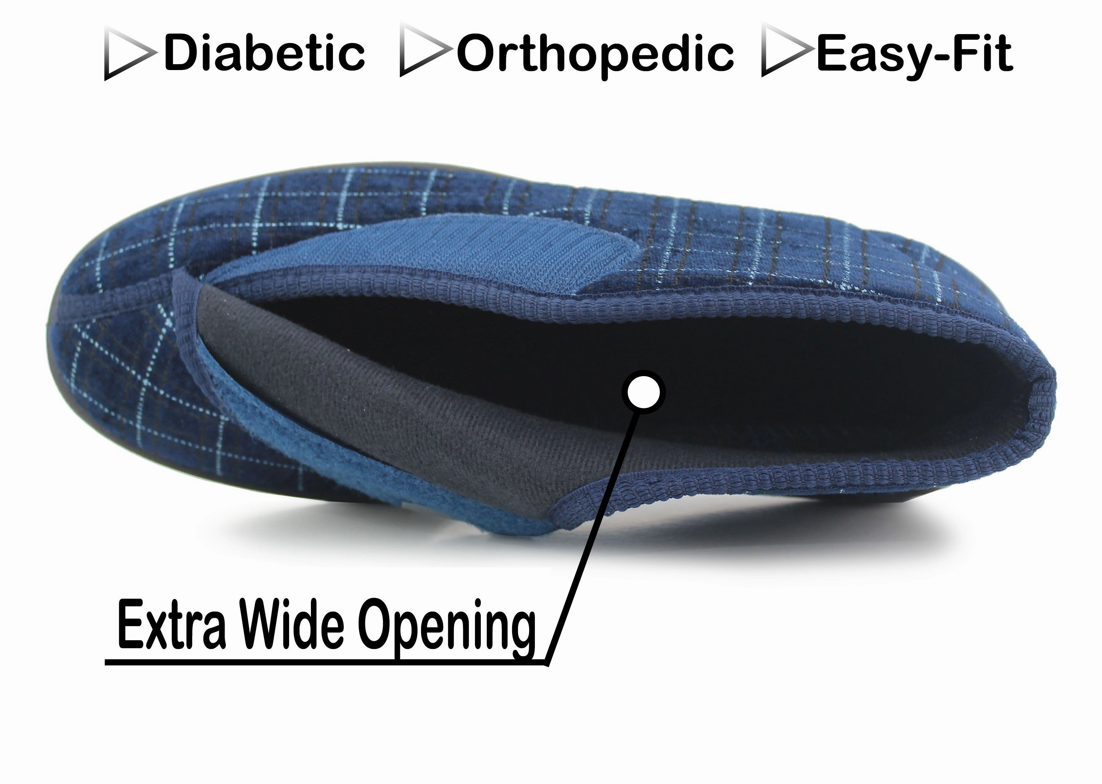 Tazzle Slippers Mens Wide Opening Diabetic Orthopaedic Machine Washable Check Velour Touch Fasten Slippers