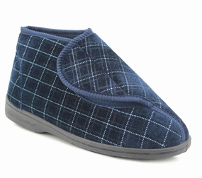 Mens Wide Opening Diabetic Orthopaedic Machine Washable Check Velour Touch Fasten Slippers Casual Wear Slippers