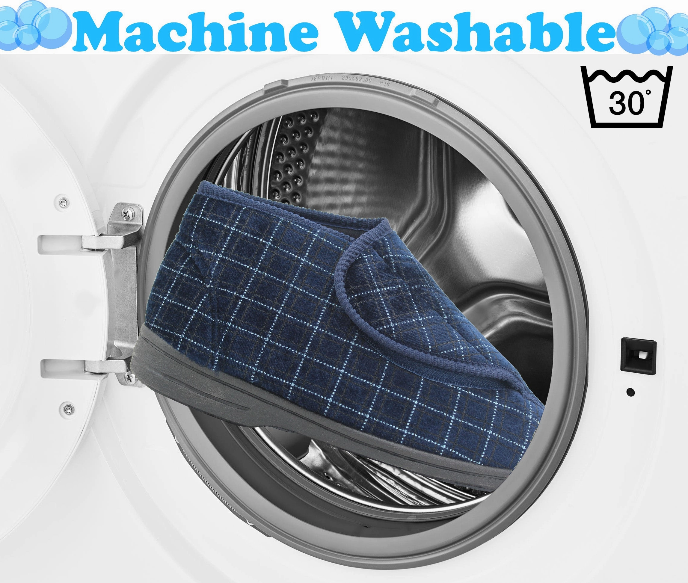 Elsa Slippers Mens Wide Opening Diabetic Orthopaedic Machine Washable Check Velour Touch Fasten Slippers