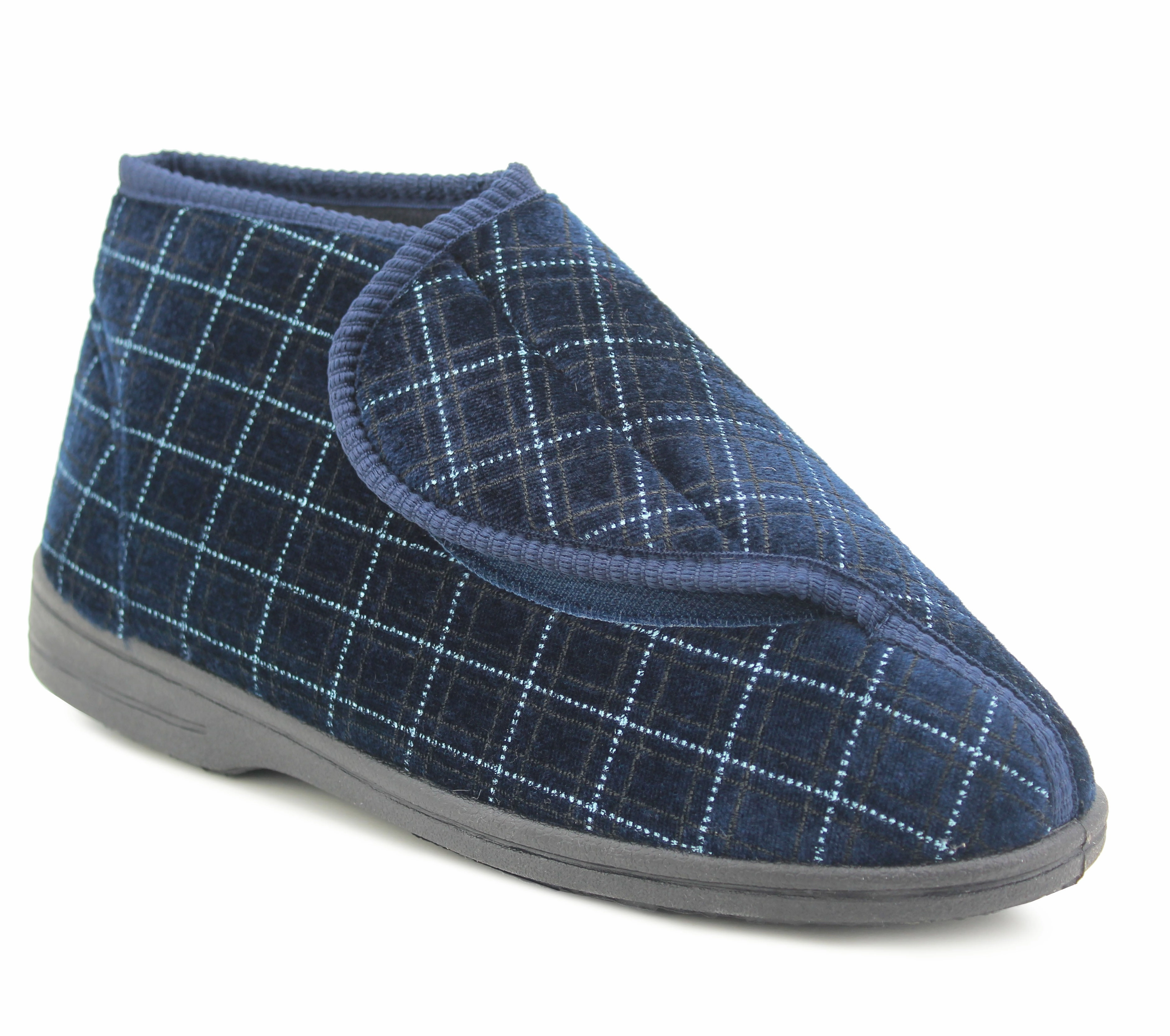 Olukai Moloa Slippers Mens Wide Opening Diabetic Orthopaedic Machine Washable Check Velour Touch Fasten Slippers